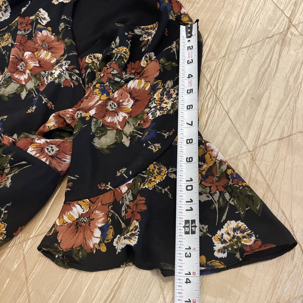 June & Hudson Floral Wrap Dress Women's Size L Black Ruffle Midi Boho V-Neck - Picture 13 of 13